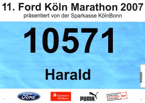 Meine Startnummer beim K&ouml;ln-Marathon 2007