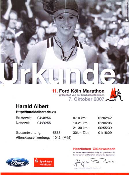 Urkunde K&ouml;ln-Marathon 2007